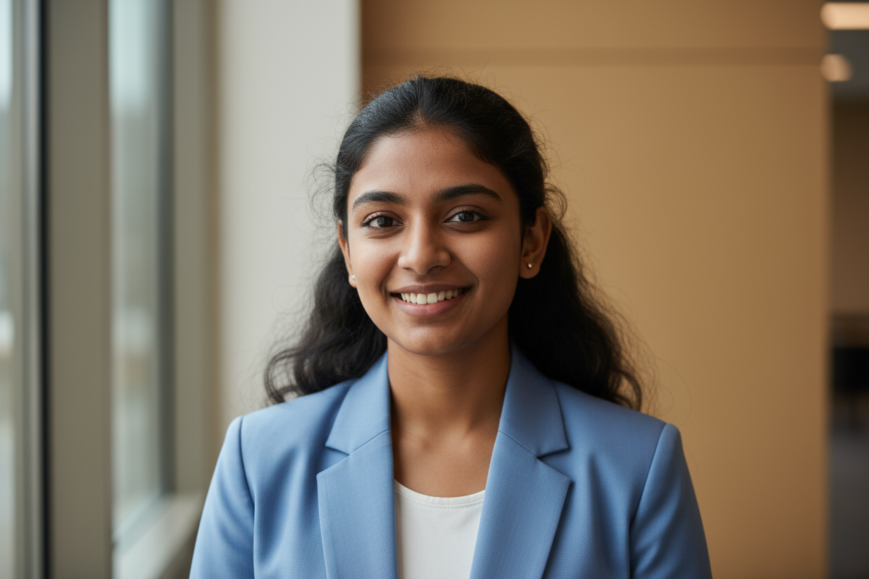 Younf indian female, college student, headshot